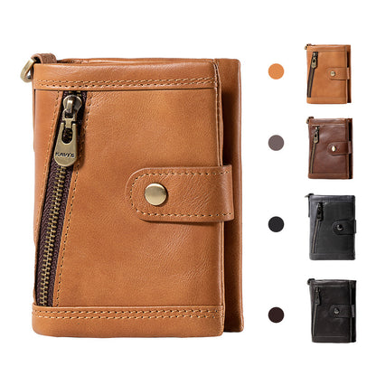 Front view of the women's genuine leather zip-around wallet laid flat